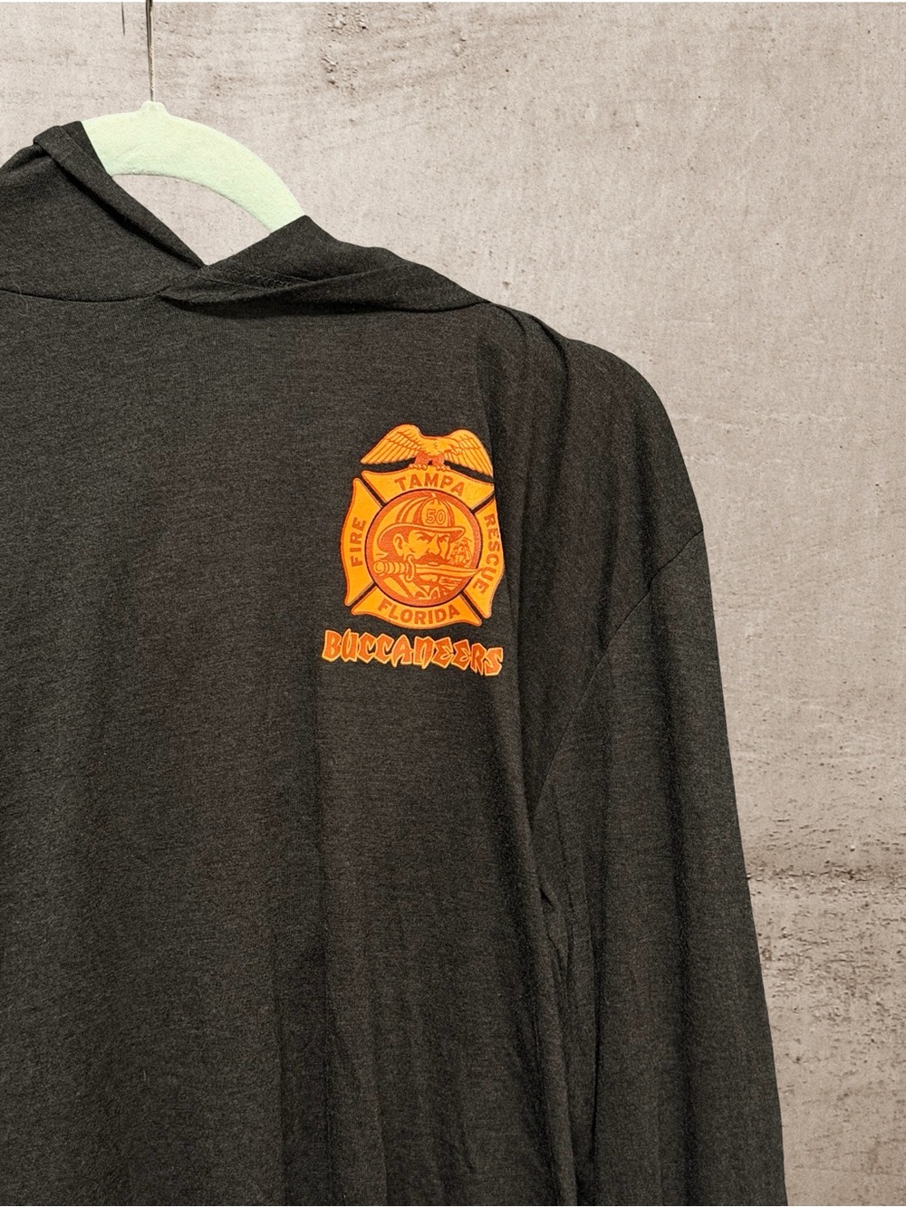 District Black Long-Sleeve Hooded Tee with Orange Badge - Picture 3 of 6